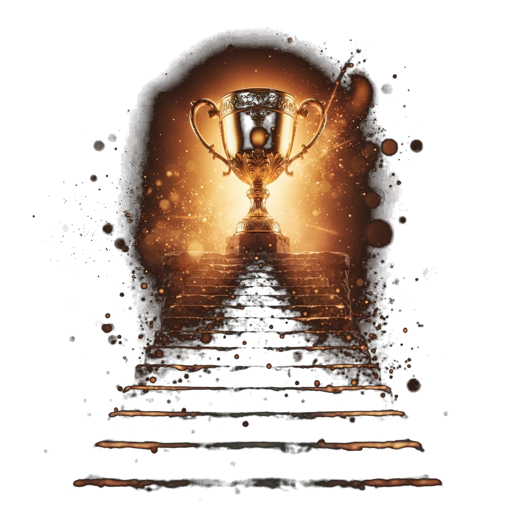 Golden trophy at the top of ascending steps